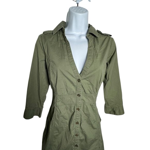 MNG By Mango Olive Green Button Front Cargo Dress Size Medium - Picture 2 of 9